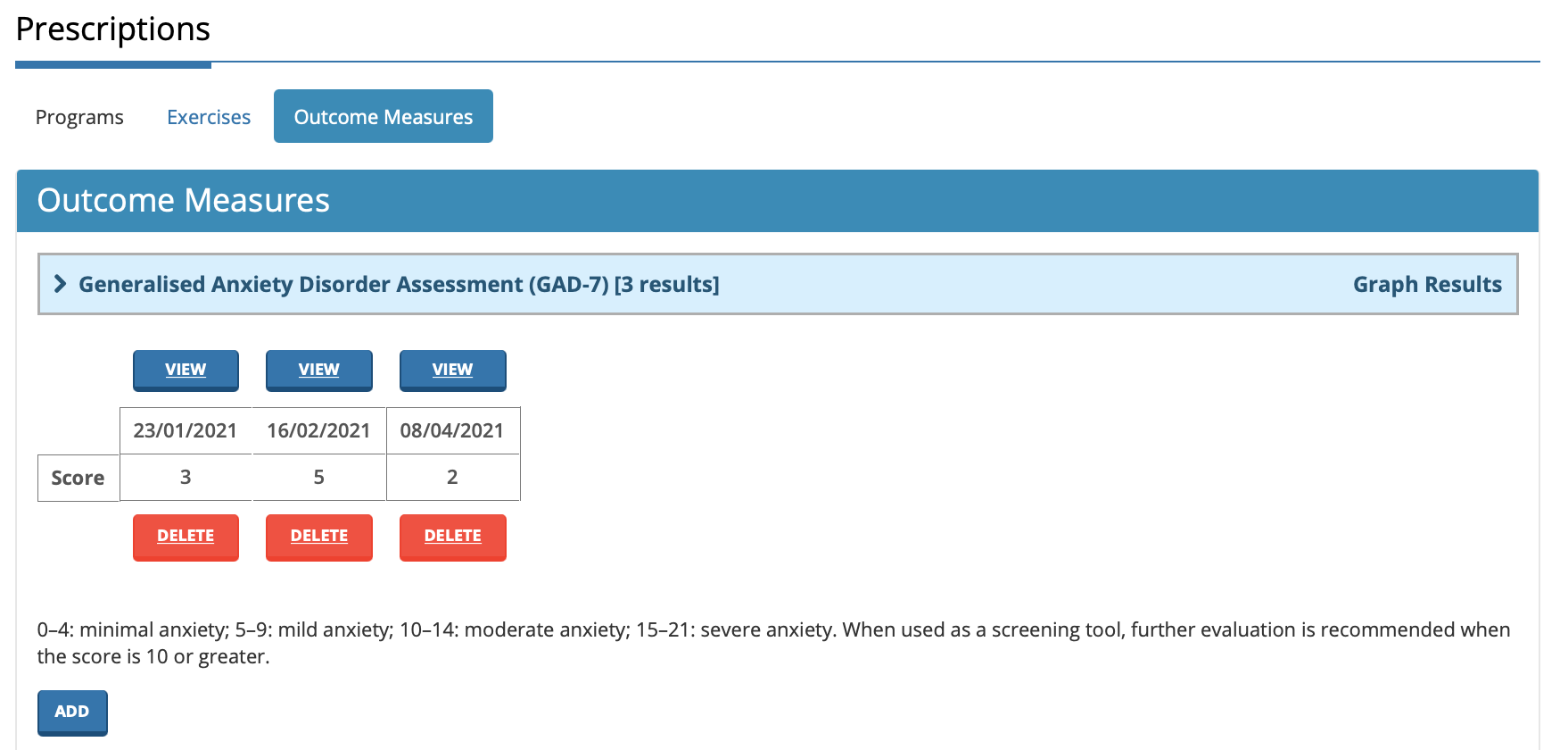 GAD-7 Score Summary